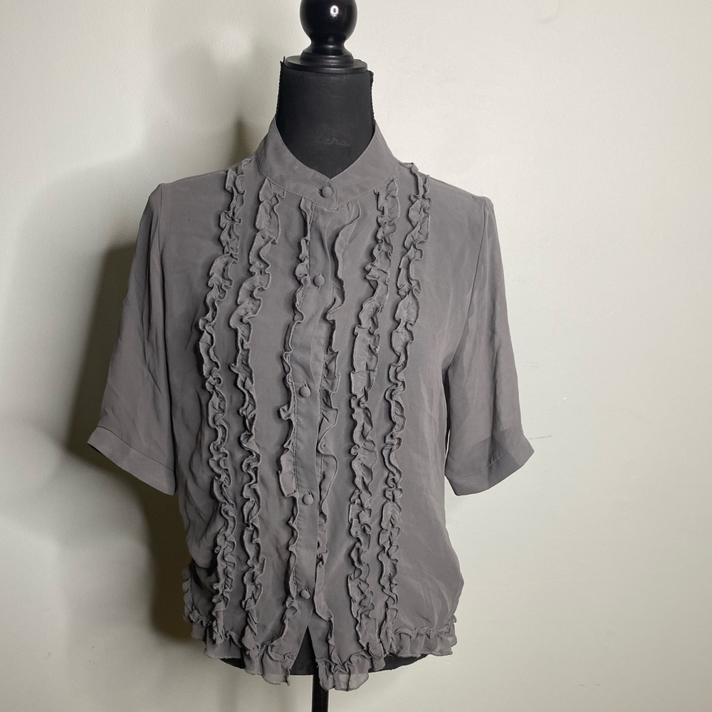 Y2k Vintages Sheer Gray Ruffled Women's Top Office Siren